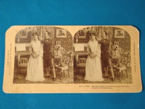 Soldier Victorian lady stereograph stereoview stereoscope card B.W. Kilburn antique 1909 James Davis