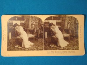 Victorian lady parlor scene stereograph stereoview stereoscope card Kilburn antique 1909 J.M. Davis