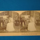 Girl love seat piano stereograph stereoview stereoscope card B.W. Kilburn antique 1909 J.M. Davis