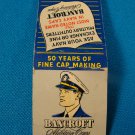 Bancroft Military Caps matchbook cover Navy Zephyr Framingham MA.