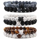 Set Bracelet Couples Distance Black White Natural Lava Stone Tiger Eye