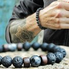 Volcanic Stone Bracelet For Men Lava Wooden 8mm Beads Bracelet Tibetan