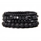 Fashion Natural Stone Beads Men Bracelet Multilayer Black Lava Onyx Be