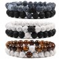 Set Bracelet Couples Distance Black White Natural Lava Stone Tiger Eye