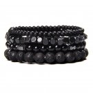 Fashion Natural Stone Beads Men Bracelet Multilayer Black Lava Onyx Be