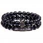 CZ crown Bracelet set Black matte Stone Beads bracciali femme Friends