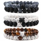Set Bracelet Couples Distance Black White Natural Lava Stone Tiger Eye