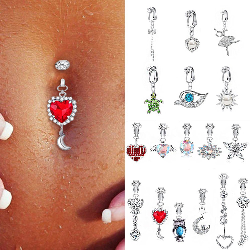 Faux Fake Belly Ring Flower Fake Belly Piercing Clip on Umbilical Nave