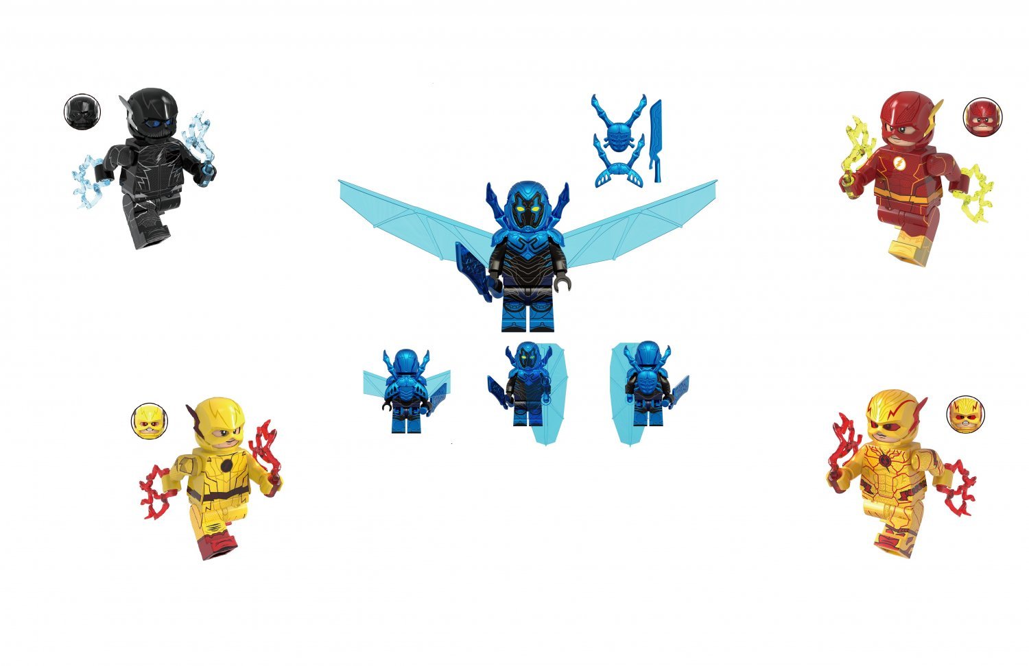 Blue Beetle and The Flash Zoom Reverse Flash Minifigures Lego Compatib