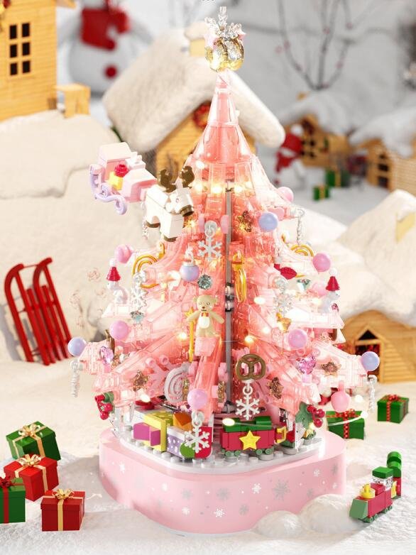 Pink Little Bear Christmas Tree Building Block Toy Compatible Lego Chr