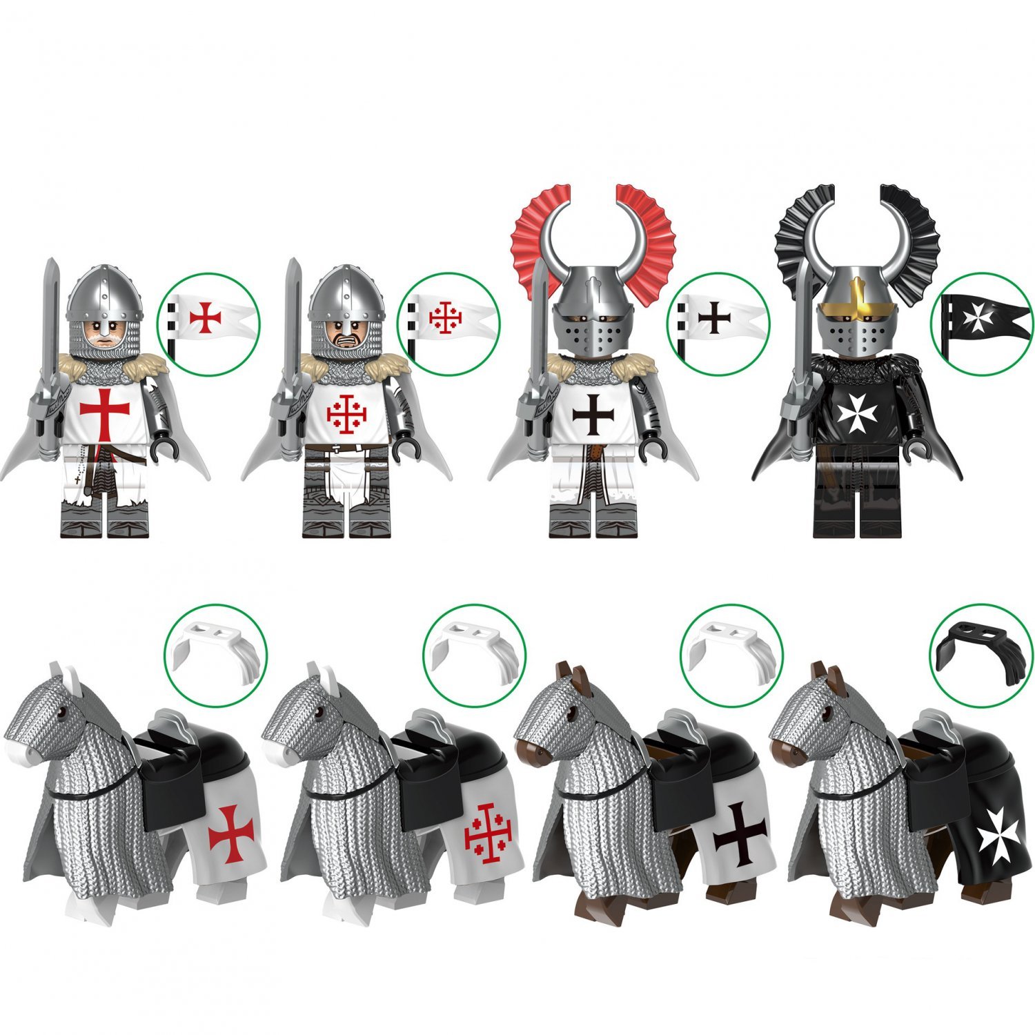 8pcs Heavy The Crusades Templar War Horse Minifigures Compatible Lego