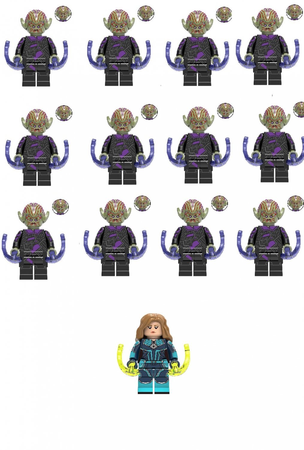 Skrull corps and Carol Danvers Captain M-arvel Minifigures Compatible