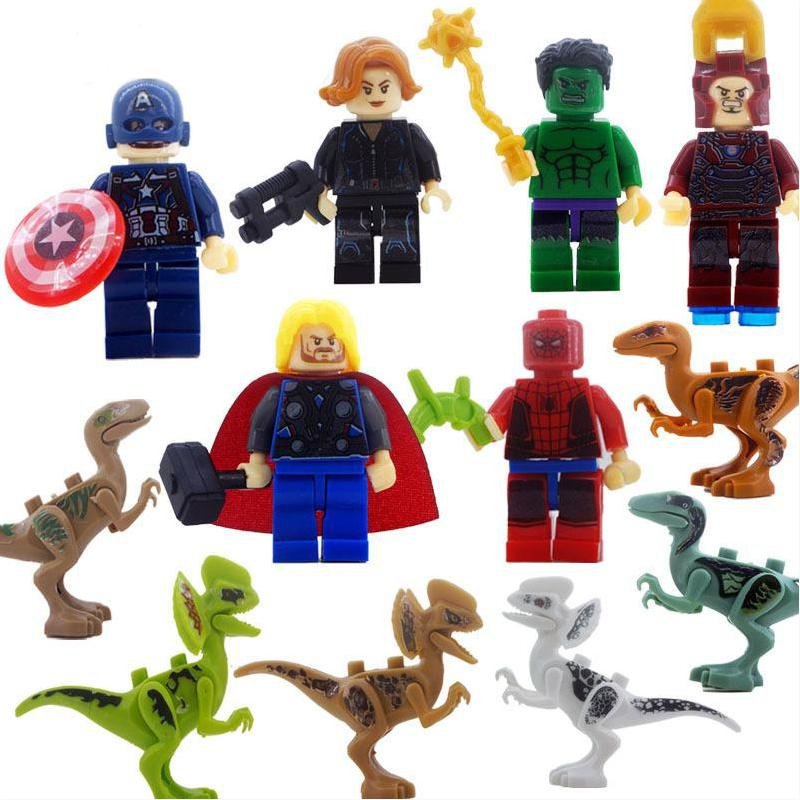 Avengers Super Hero VS Jurassic World Dinosaur Minifigures Lego Compat
