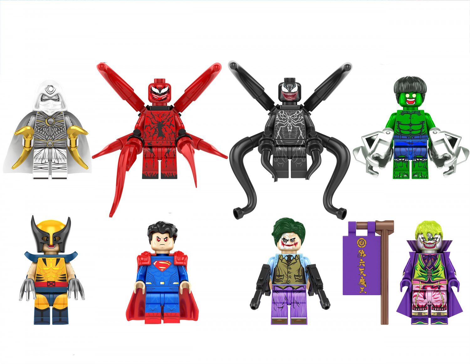 Carnage The Joker Hulk Wolverine Moon Knight Minifigures Lego Compatib