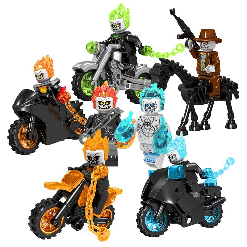 7pcs Ghost Rider Gary Friedrich motorcycle horse Minifigures Lego Comp