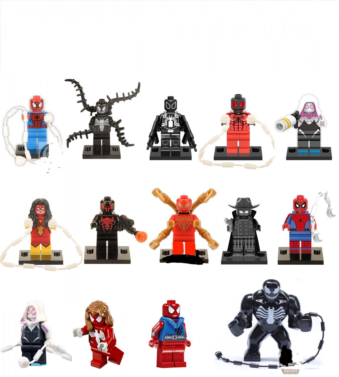 14pcs Spider-Man Noir Venom Miles Morales Gwen Stacy Minifigures Lego