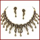 Polki Rose Cut Diamond 925 Silver Vintage INSP Necklace Earring Set CSJ754