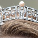 Royal Vintage Inspire Rose Cut Diamond Sterling Silver Pearl Wedding Tiara Crown