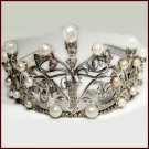 Royal 925 Silver Tiara Antique Victorian Insp Rose Cut Round Diamond Crown CSJ