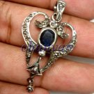 Vintage/Victorian Handcrafted Rose Cut Diamond Sterling Silver Sapphire Pendant