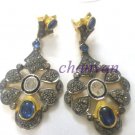 Vintage Look 1.60Ct Rose Cut Diamond Sterling Silver Sapphire Pave Earring CSJUS
