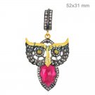 Victorian Style 1.30Ct Rose Cut Diamond Sterling Silver Good Luck Pendant CSJUS