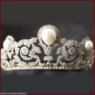 Princess Antique INSP 6.29Ct Rose Cut Diamond Sterling Silver Pearl Tiara Crown