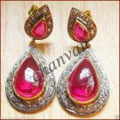 Vintage Look 1.60Ct Rose Cut Diamond Sterling Silver Ruby Pave Earring CSJUS