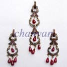 Vintage 1.36 Ctw Rose Cut Diamond Ruby Silver Unique Pendant/ Earring @Set 257