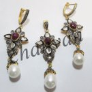 Vintage Look 2.50 Ct Rose Cut Diamond 92.5% Silver Polky Pendant/Earring Set @CS