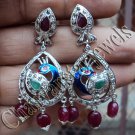 Vintage Look Peacock 1.20Ct Rose Cut Diamond 925 Silver Ruby Earring @CSJ 446
