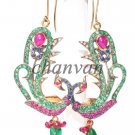 Bollywood Style Antique Look Peacock 1.15CT Rose Cut Diamond 925 Silver Earring