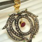Victorian/Vintage Repro. Rose Cut Diamond 92.5% Silver Ruby Pendant @CSJ6417