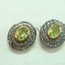 Vintage/Victorian Look 1.0 Ct Rose Cut Diamond .925 Silver Peridot Stud Earring
