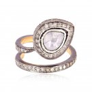 Designer Victorian Insp 0.64C Rose Cut Diamond/Polky Sterling Silver Ring CSJ133