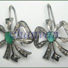 Vintage Antique Look 1.00Ct Rose Cut Diamond 925 Silver Emerald Earring CSJ418