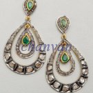 Vintage Antique 2.94Ct Polky Rose Cut Diamond Sterling Silver Deco Fine Earring