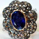 Vintage Handmade 1.64Ct Rose Cut Diamond 92.5% Silver Sapphire Ring @CSJ153