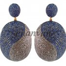 Vintage/Antique Look Handmade Rose Cut Diamond 925 Silver Sapphire Earring CSJ