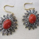 Antique/Vintage Look Rose Cut Diamond Sterling Silver Coral Earring @csj605