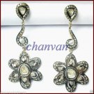 Handmade Vintage Inspire 2.76CT Rose Cut /Polki Diamond 925 Silver Earring CSJ66