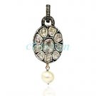 vintage/Antique Look 1.30Ct Rose Cut/Polki Diamond Silver Pearl Pendant CSJ285