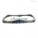 Vintage Look 1.0Ct Rose Cut Diamond 925  Silver Sapphire Bracelet Bangle CSJUS