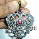 Victorian/ Vintage Inspire Handmade 2.25 Ctw RoseCut Diamond Silver Ruby Pendant