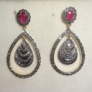 Pave 925 Silver Vintage Style Rose Cut Round Diamond Wedding Ruby Earring @CSJ