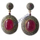 Vintage/Antique Handmade 4Ct Rose Cut Diamond Sterling Silver Ruby Earring 12517