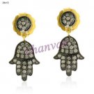 Palm Pair Antique Look 1.24Ct Rose Cut Diamond 925 Silver Pave Earring CSJ2217