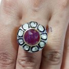 Vintage Inspire 0.65Ct Rose Cut/Polky Diamond 925 Sterling Silver Ruby Ring CSJ