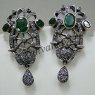 Victorian Look 2.30 Ct Rose Cut Diamond Sterling Silver Emerald Earring #250517