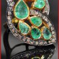 Pave Vintage/Antique Style 0.88Ct Rose Cut Diamond 925 Silver Emerald Ring @CSJ
